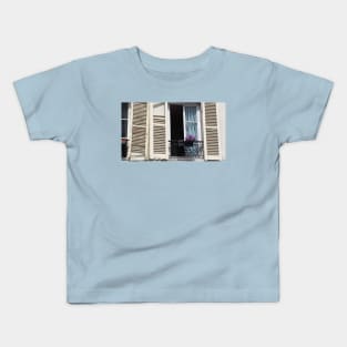 Paris Apartment Window and Shutters Kids T-Shirt